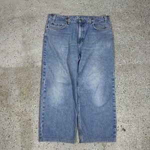 VTG Y2K Bucksaw Logger Jeans Mens Size 36x25 Blue Dark Wash Western USA Workwear